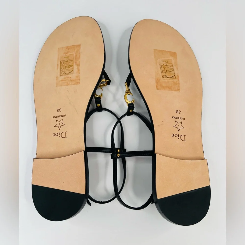 Dior  C'est Dior Thong Sandals Christian Dior Logo CD Leather Flats Size EU 38 - Picture 9 of 16
